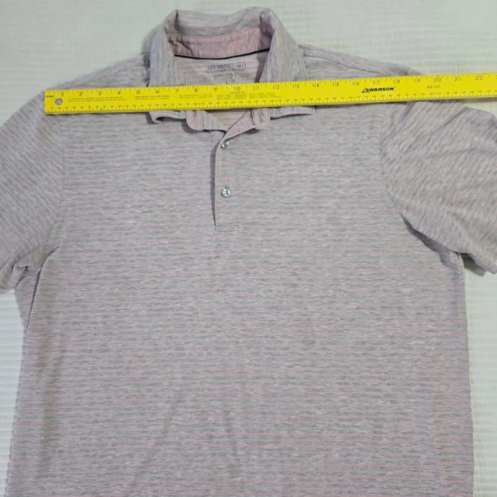 Men's Vineyard Vines Jim Nantz Polo Shirt Size L Gray & Pink Striped